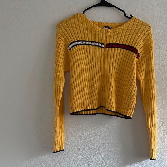Tommy Hilfiger Yellow Ribbed Zip-Up Cropped Sweater - Picture 1 of 7